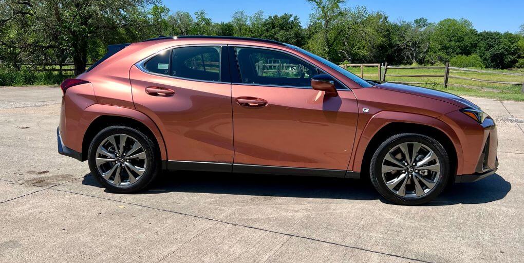 2025 Lexus UX 300h F Sport Handling in Copper Crest. Credit: CarPro.