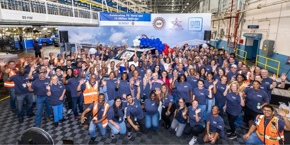 Team members, local government and community leaders celebrate GM Arlington Assembly’s 13 millionth vehicle built at the plant since 1954 and the plant’s 70th anniversary. (Photo by Courtney Reed for General Motors).